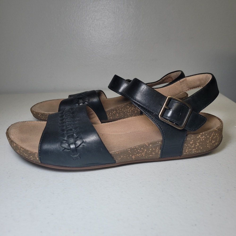 Clarks Unstructured Un Adorn Lane Black Leather Sandals Womens 9